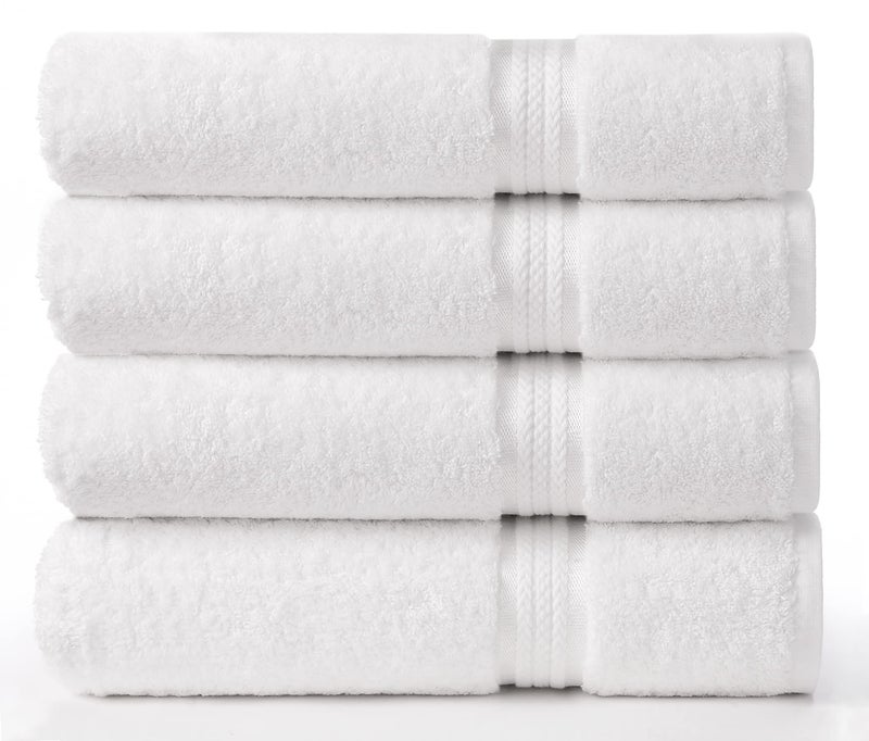 Cotton Craft Ultra Soft 4 Pack Oversized Extra Large Bath Towels 30x54 White Weighs 22 Ounces - 100% Pure Ringspun Cotton - Luxurious Rayon Trim - Ideal for Everyday use - Easy Care Machine wash - Image 1